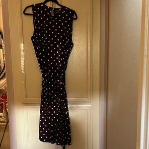 20w Lauren by Ralph Lauren brown and White Polka Dot Midi Dress EUC